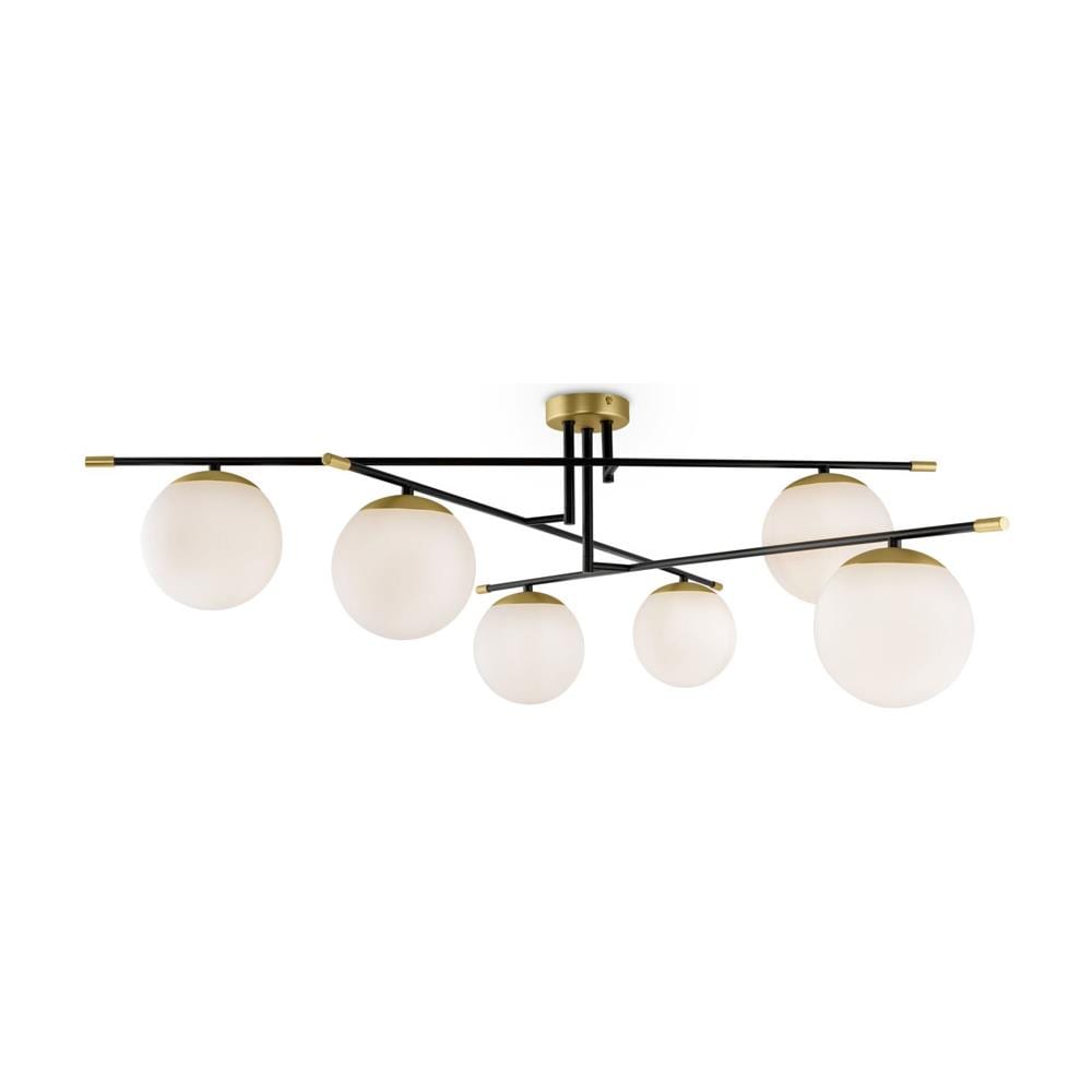 Lampadario Contemporaneo Nostalgia Metallo Oro Opaco 6 Luci Diffusori Bianchi - Foto 1