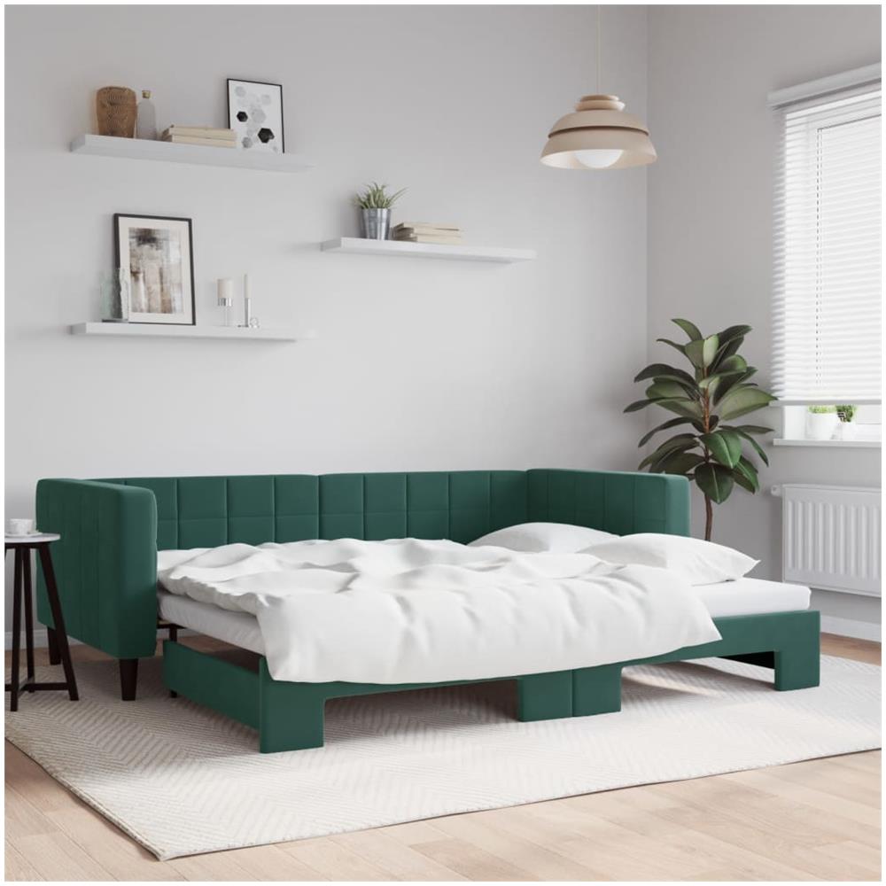 Divano Letto Con Letto Estraibile Verde Scuro 90x200cm Velluto - Foto 1