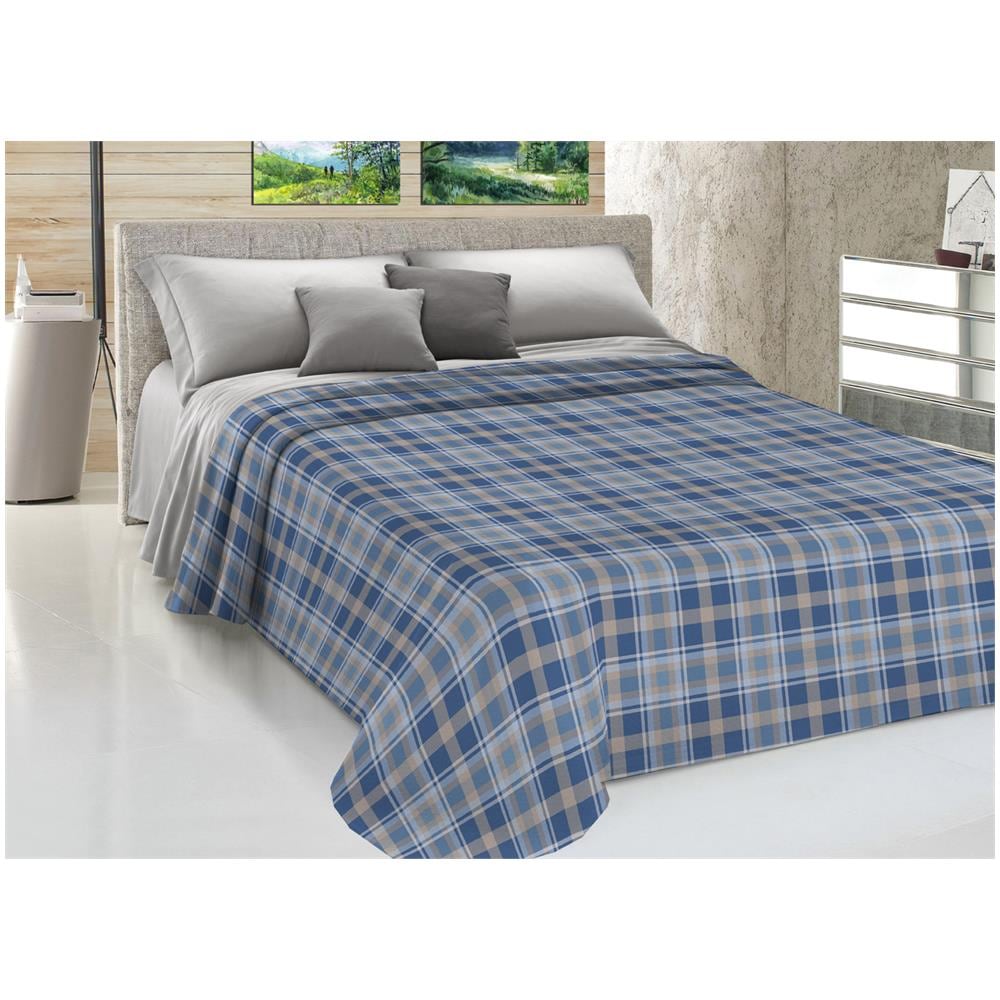 Copriletto Piquet Primavera Estate 100% Cotone Dis. Scozzese Ben 1 Piazza E Mezza Azzurro - Foto 1