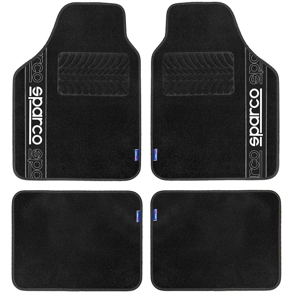 Set 4 Tappetini Neri Universali 2 Anteriori Con Logo E 2 Posteriori Per Auto In Moquette - Foto 1