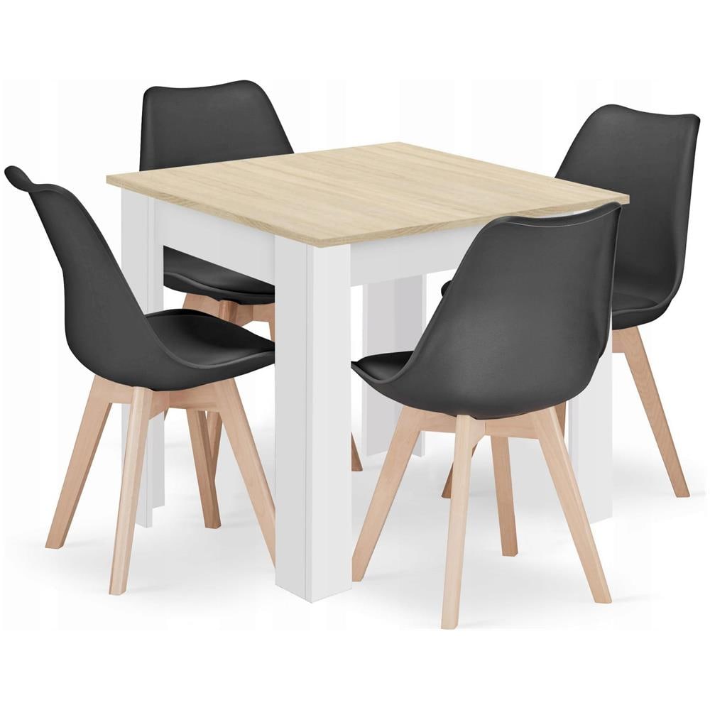 Tavolo quadrato VALORA con 4 sedie RIXK nere - Rovere Sonoma 80x80 - Foto 1