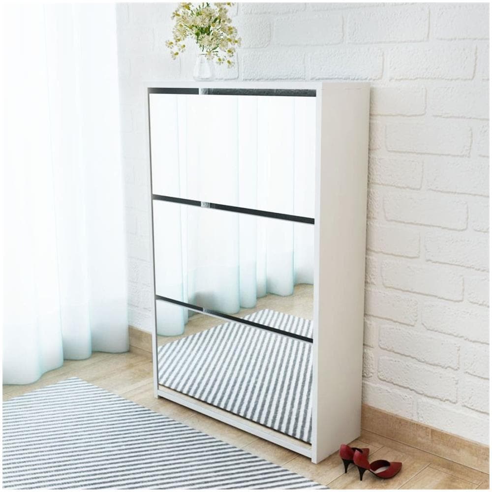 Scarpiera con 3 Ripiani e Specchio Bianco 63x17x102,5 cm - Foto 1