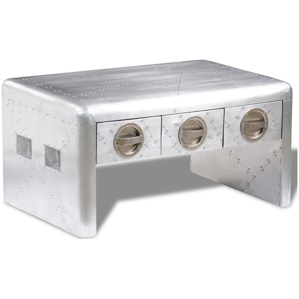 Aviator Tavolino Caffè Alluminio 3 Cassetti Vintage Aircraft Airman - Foto 1