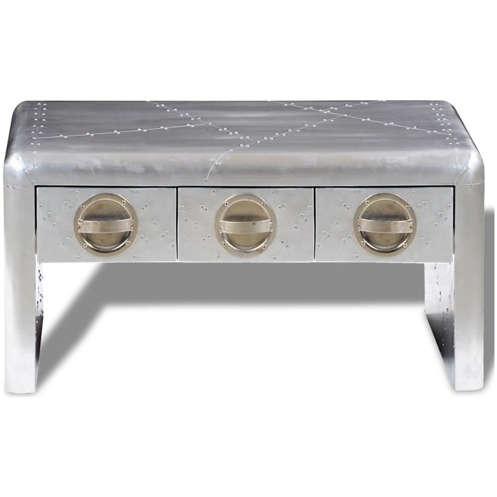 Aviator Tavolino Caffè Alluminio 3 Cassetti Vintage Aircraft Airman - Foto 2