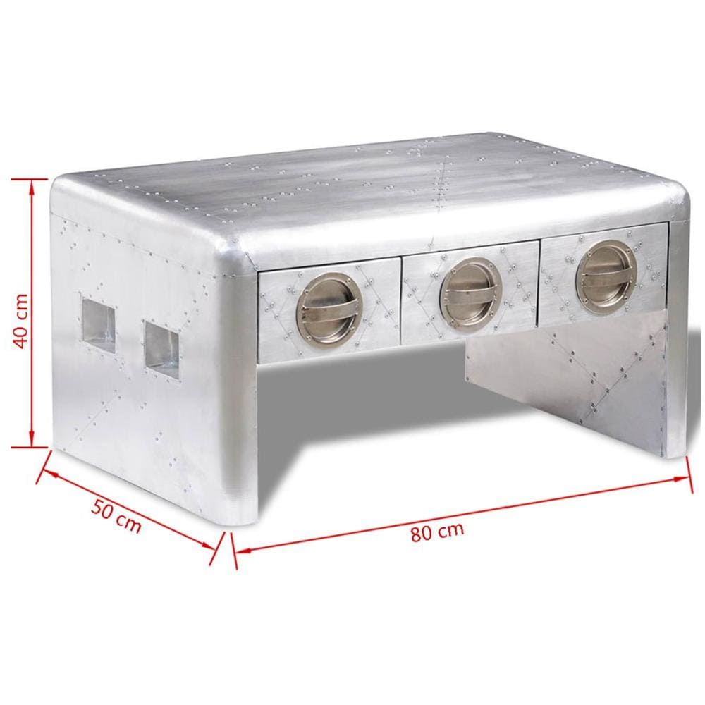 Aviator Tavolino Caffè Alluminio 3 Cassetti Vintage Aircraft Airman - Foto 10