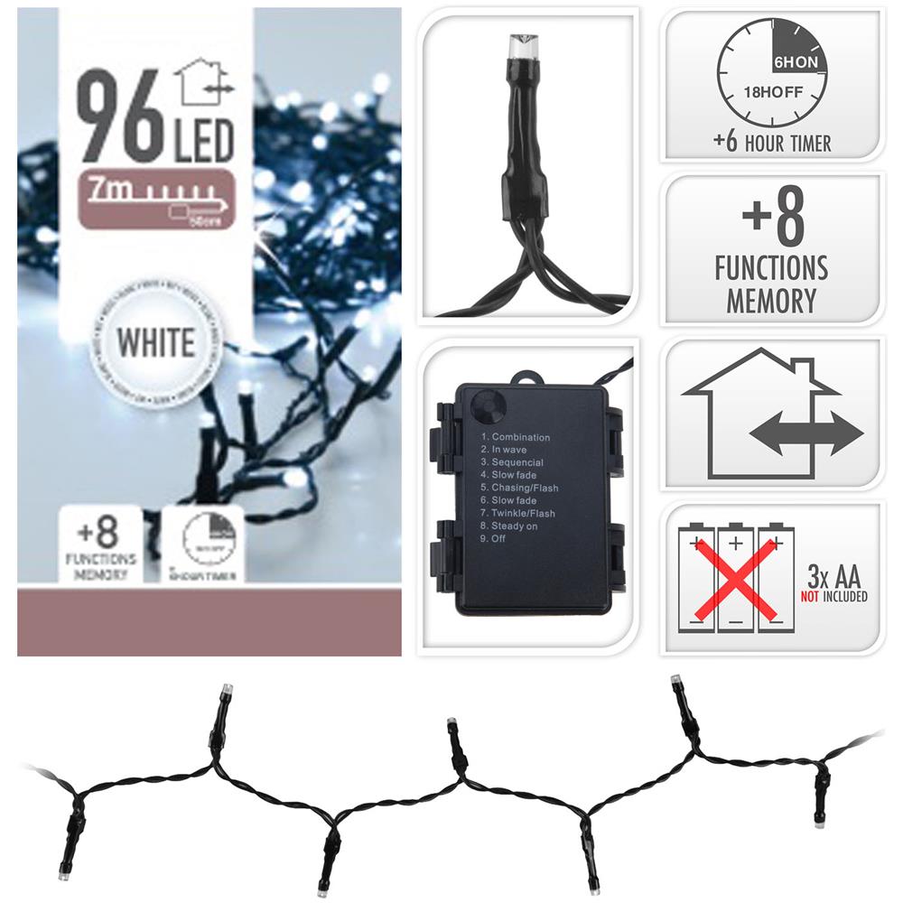 Luci Di Natale 96 Led Colore Bianco Freddo A Batteria Con Timer 8 Giochi Di Luce - Foto 1