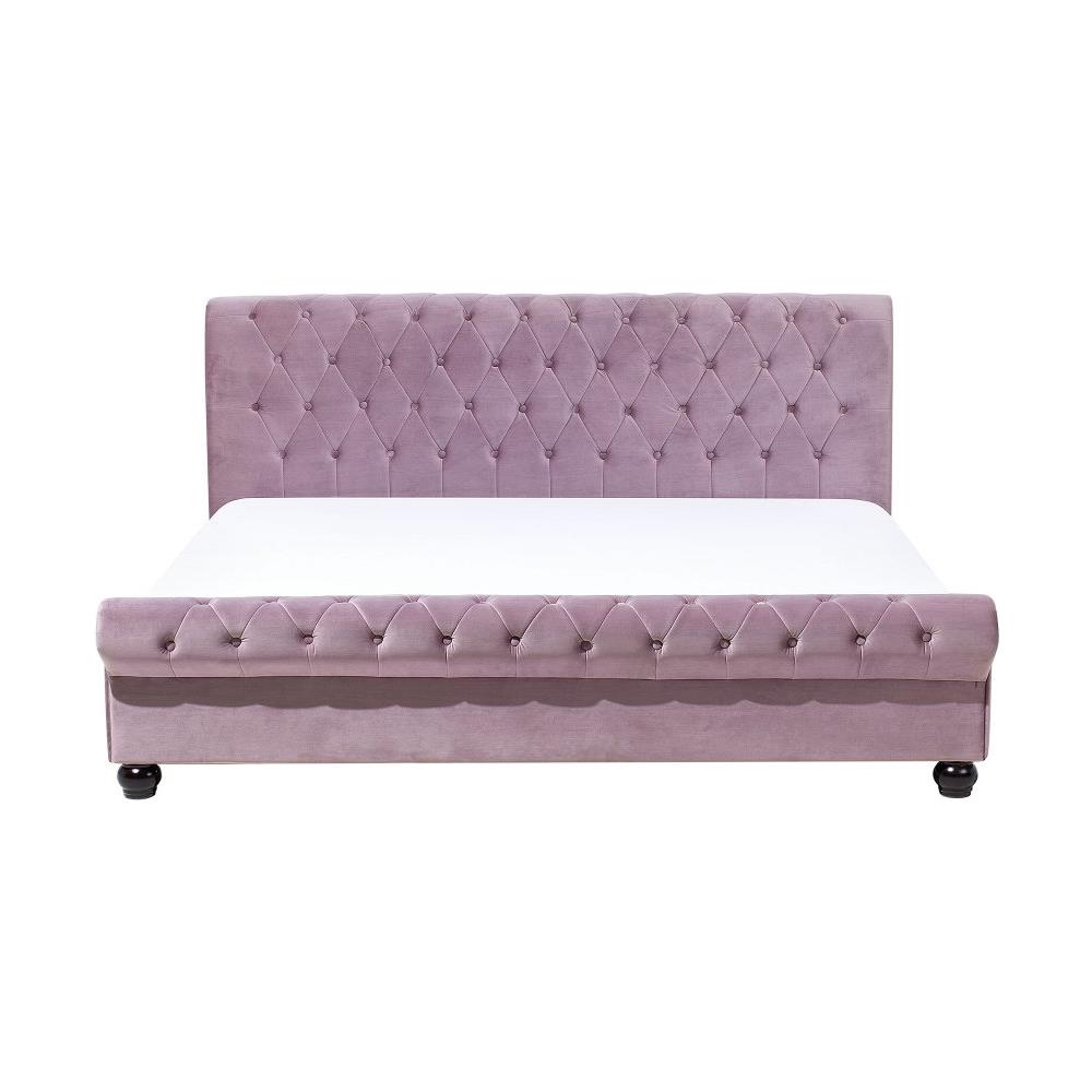 Letto Matrimoniale In Velluto Rosa In Stile Chesterfield 180x200cm Avallon - Foto 2