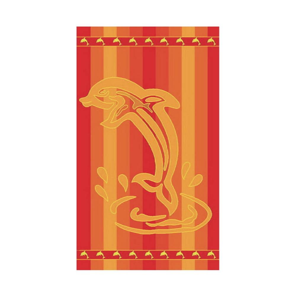 Telo Mare Jacquard In Spugna Disegno Dolphin Stripe 90x170 Arancio - Foto 1