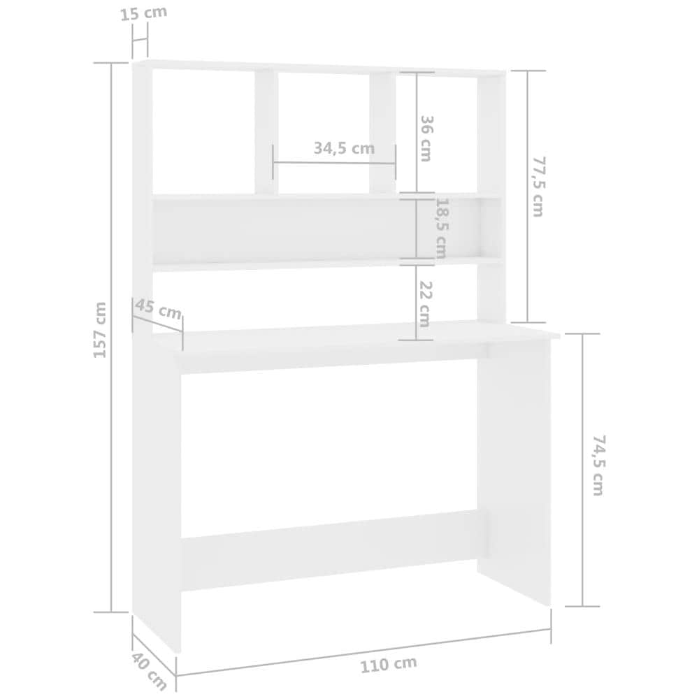 Scrivania Mensole Bianco Lucido 110x45x157 cm Legno Multistrato - Foto 12