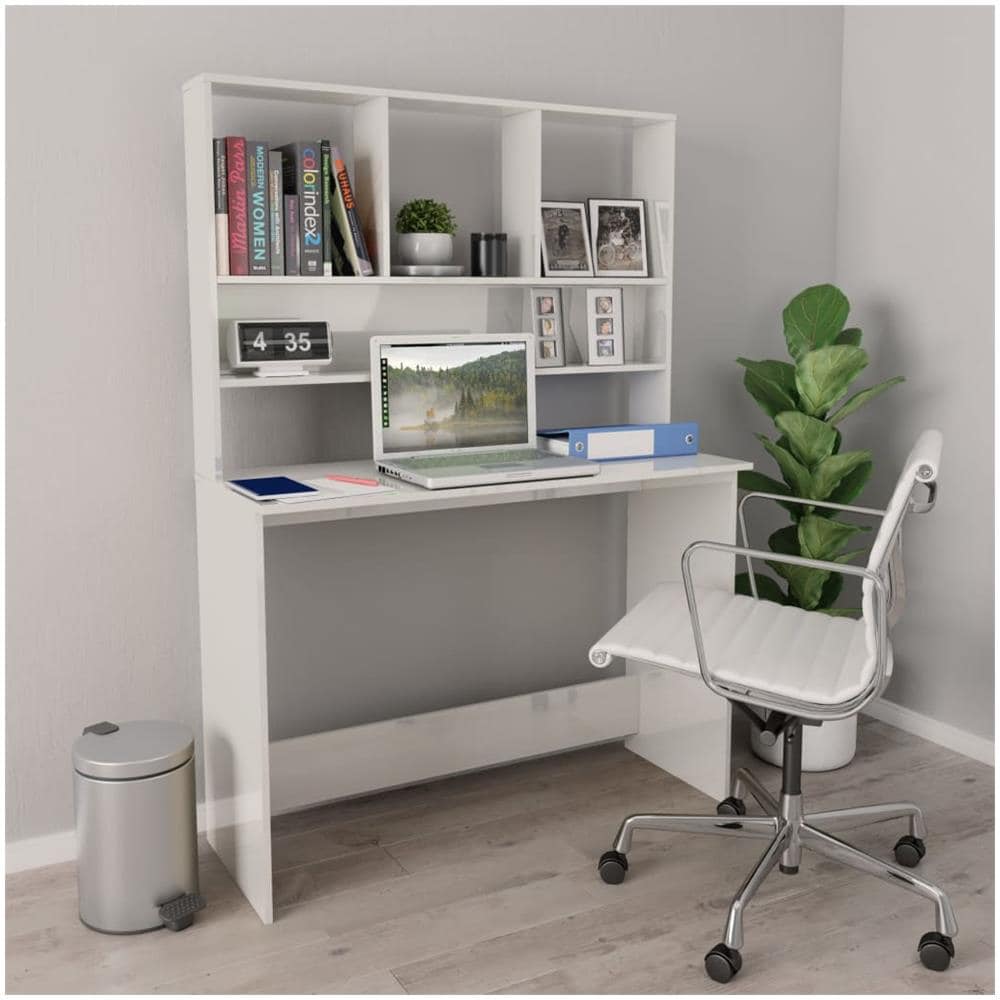 Scrivania Mensole Bianco Lucido 110x45x157 cm Legno Multistrato - Foto 1