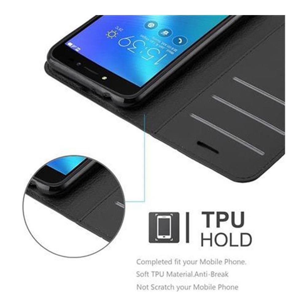 Custodia Compatibile Con Asus Zenfone Live / 3 Go In Nero Carbone - Coperchio Protettiva Con Chiusura Magnetica, Funzione Stand E Tasca Per Le Carte - Foto 6