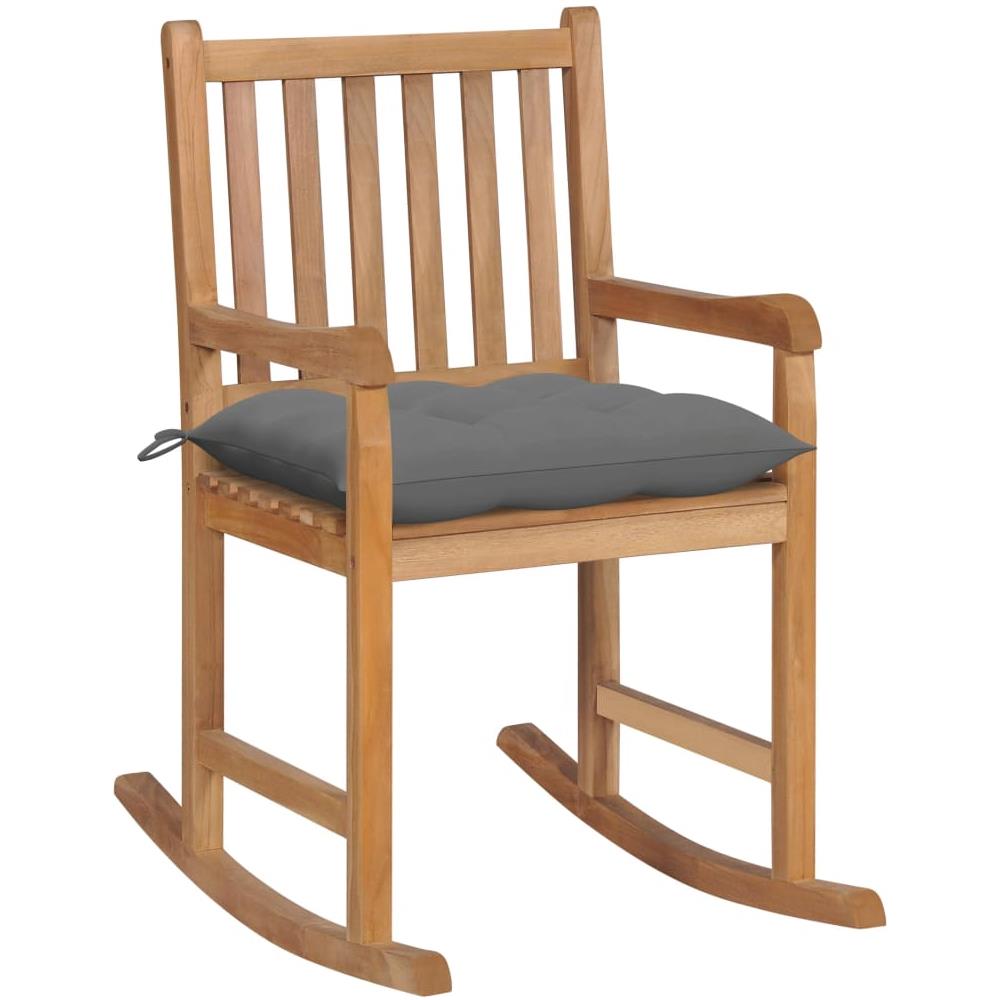 Sedia A Dondolo Con Cuscino Grigio In Legno Di Teak - Foto 1