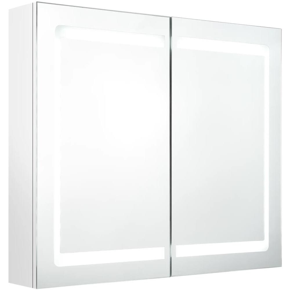 Armadietto Bagno con Specchio e LED Bianco Lucido 80x12x68 cm - Foto 2