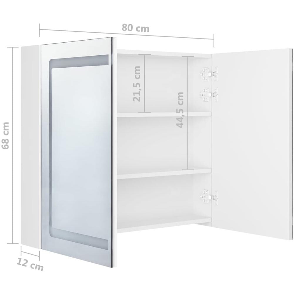 Armadietto Bagno con Specchio e LED Bianco Lucido 80x12x68 cm - Foto 8