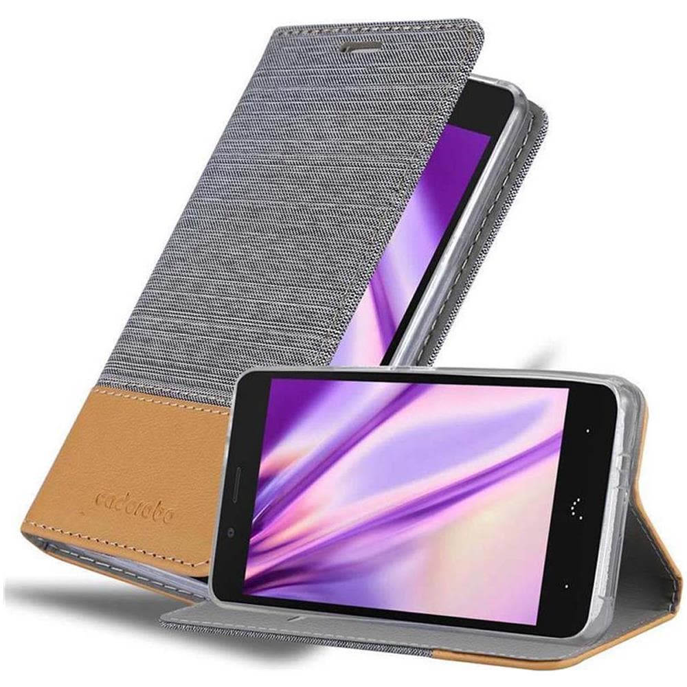 Custodia Compatibile Con Bq Aquaris X5 Plus In Grigio Chiaro Marrone - Coperchio Protettiva Con Chiusura Magnetica, Funzione Stand E Tasca Per Le Carte - Foto 1