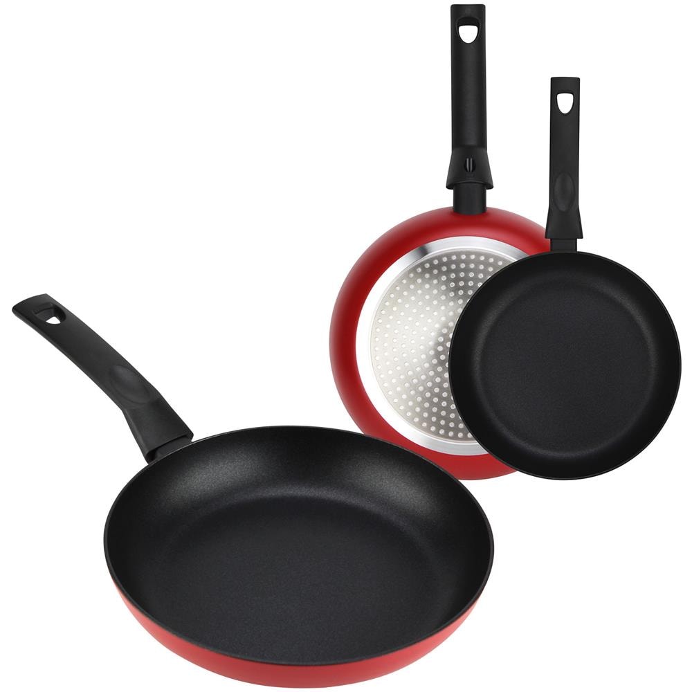 Nela Rouge Set Di 2 Padelle Induzione 20-24-28 Cm, Alluminio 3 Mm, Antiaderente Senza Pfoa Rosso - Foto 1