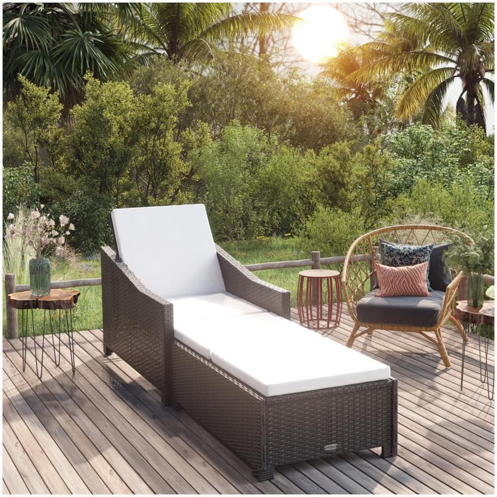Lettino Prendisole Con Cuscino Bianco Crema In Polyrattan Nero - Foto 1
