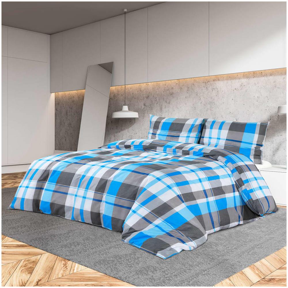 Set Copripiumino Blu E Grigio 200x220 Cm In Cotone - Foto 1