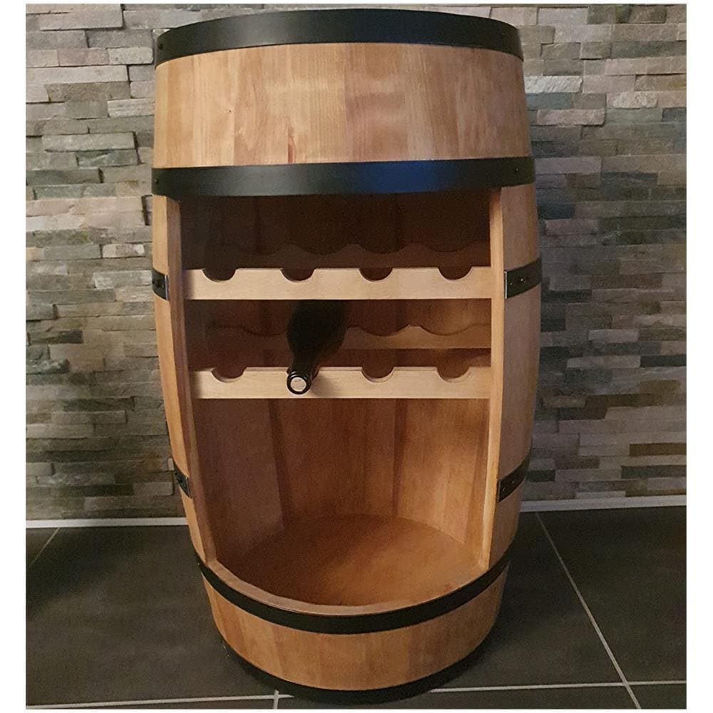 Cantinetta In Legno, Barile In Legno, Da 80 Cm Di Altezza, Botte Di Vino, Scaffale Per Bottiglie Di Alcol, Portabottiglie In Legno (rovere)  - Foto 3