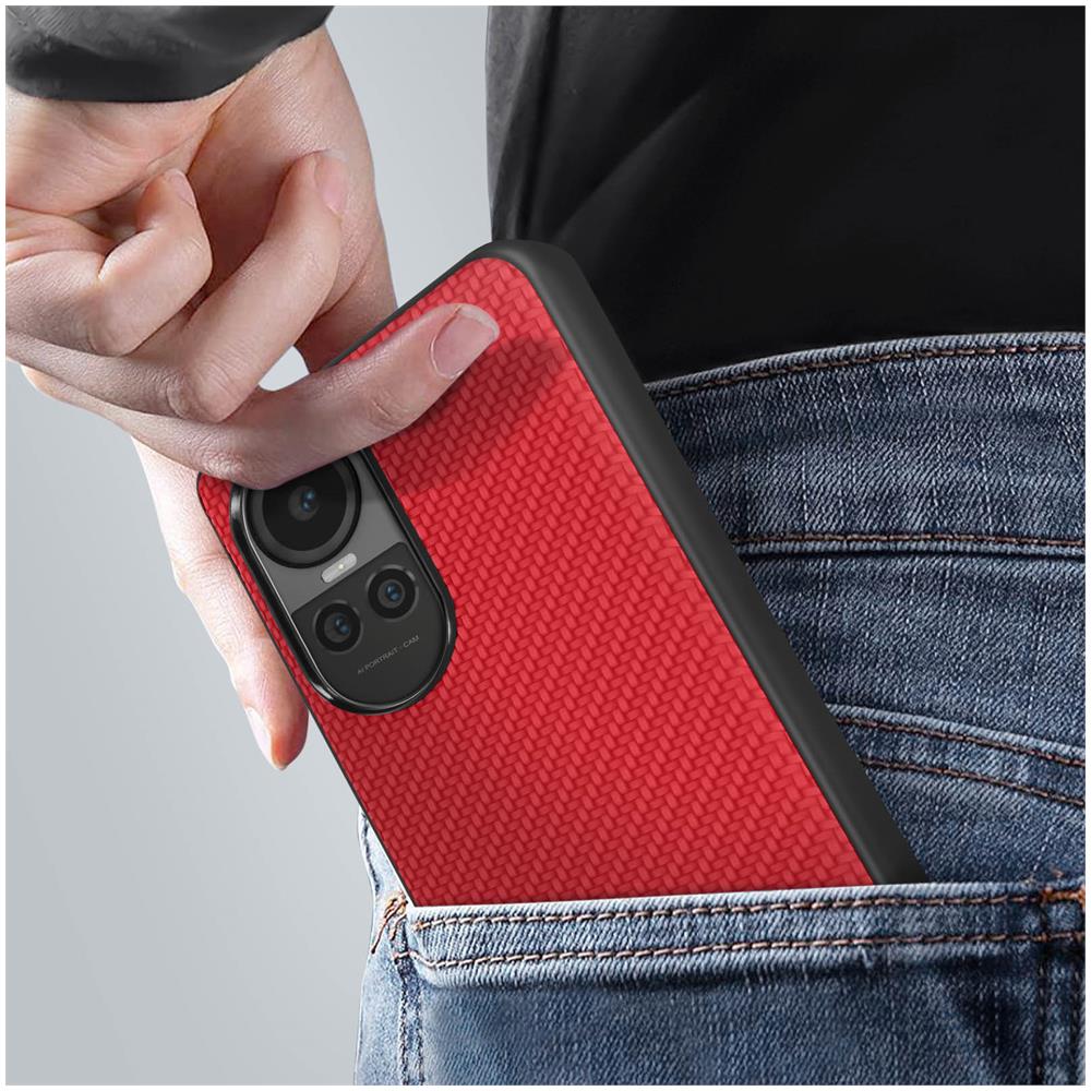 Cover Per Oppo Reno 10 E 10 Pro Gel Di Silicone Stile Carbonio Rossa - Foto 2
