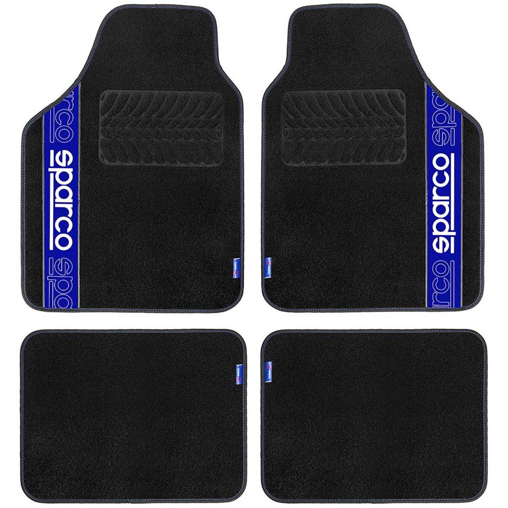 Set 4 Tappetini Neri E Blu Universali 2 Anteriori Con Logo E 2 Posteriori Per Auto In Moquette - Foto 1