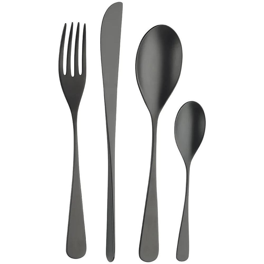 Audrey Velvet Total Black Posate con manico in acciaio con finitura satinata nera Confezione - Set da 24 Pezzi - 6 Posti Tavola - Confezione Regalo Made in Italy - Foto 1