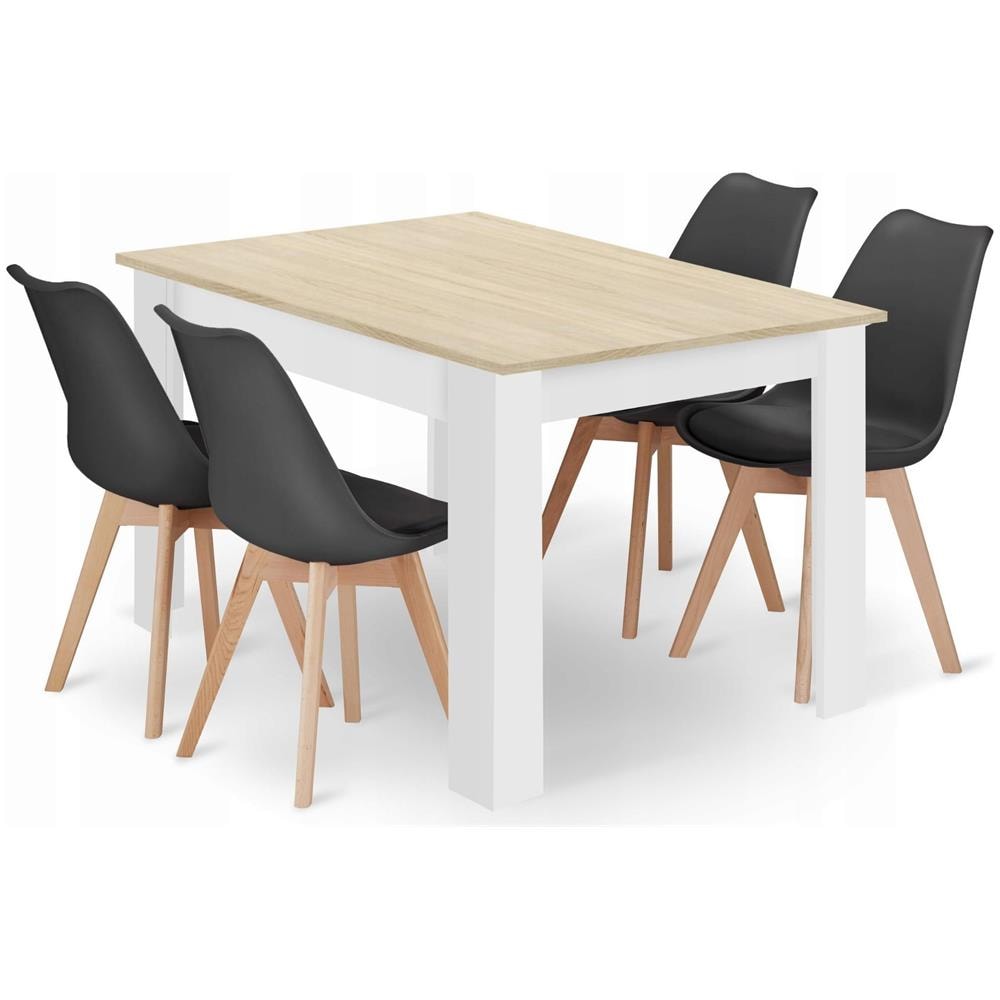 Set tavolo rettangolare con 4 sedie RIXK nere - Rovere Sonoma - Foto 1