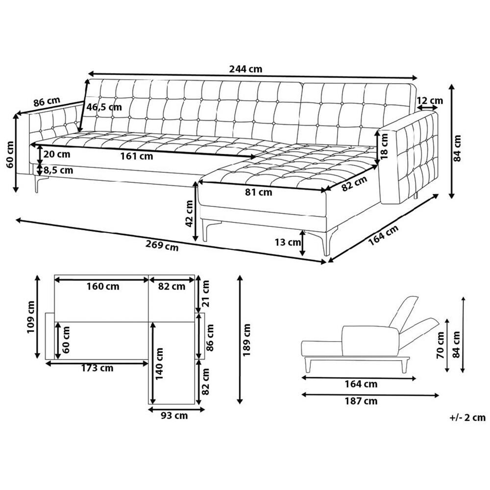 Divano Letto Angolare In Tessuto Grigio Grafite Versione Sinistra Aberdeen - Foto 2