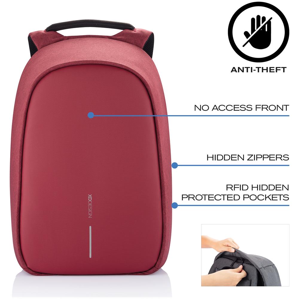 Bobby Hero Regular Zaino Antifurto Usb Rosso (borsa Unisex) - Foto 2