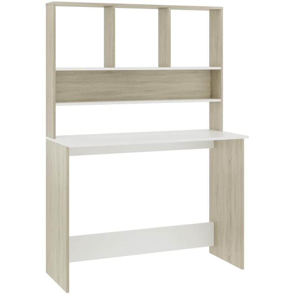 Scrivania e Ripiani Bianco Rovere Sonoma 110x45x157 Multistrato - Foto 2