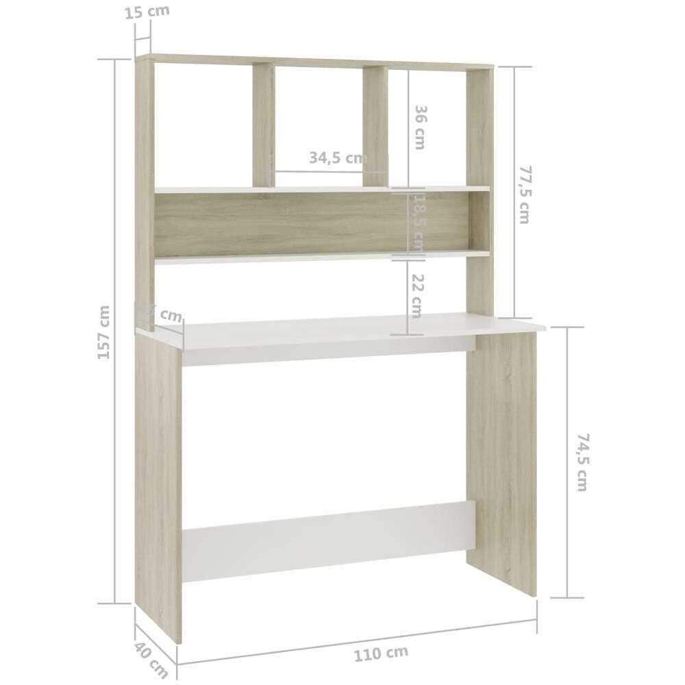 Scrivania e Ripiani Bianco Rovere Sonoma 110x45x157 Multistrato - Foto 11