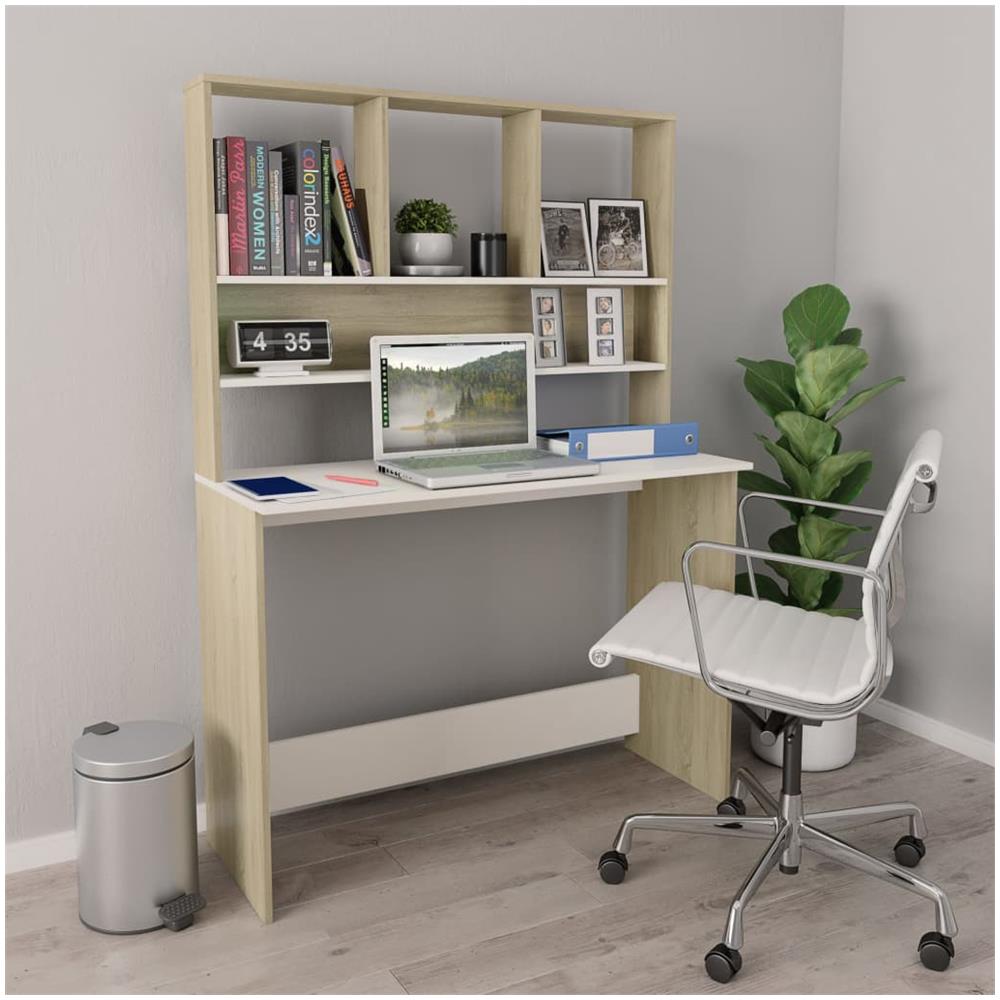 Scrivania e Ripiani Bianco Rovere Sonoma 110x45x157 Multistrato - Foto 1