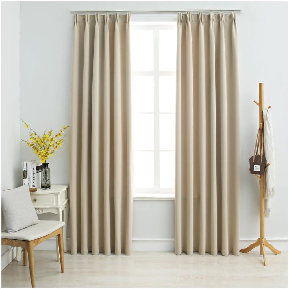 Tende Oscuranti Con Ganci 2 Pz Beige 140x245 Cm - Foto 1