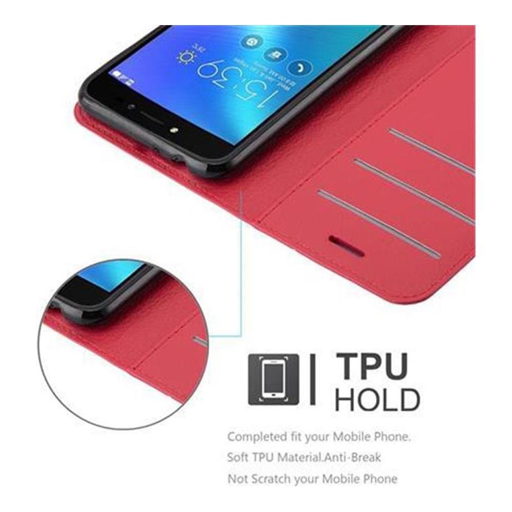 Custodia Compatibile Con Asus Zenfone Live / 3 Go In Rosso Carminio - Coperchio Protettiva Con Chiusura Magnetica, Funzione Stand E Tasca Per Le Carte - Foto 6