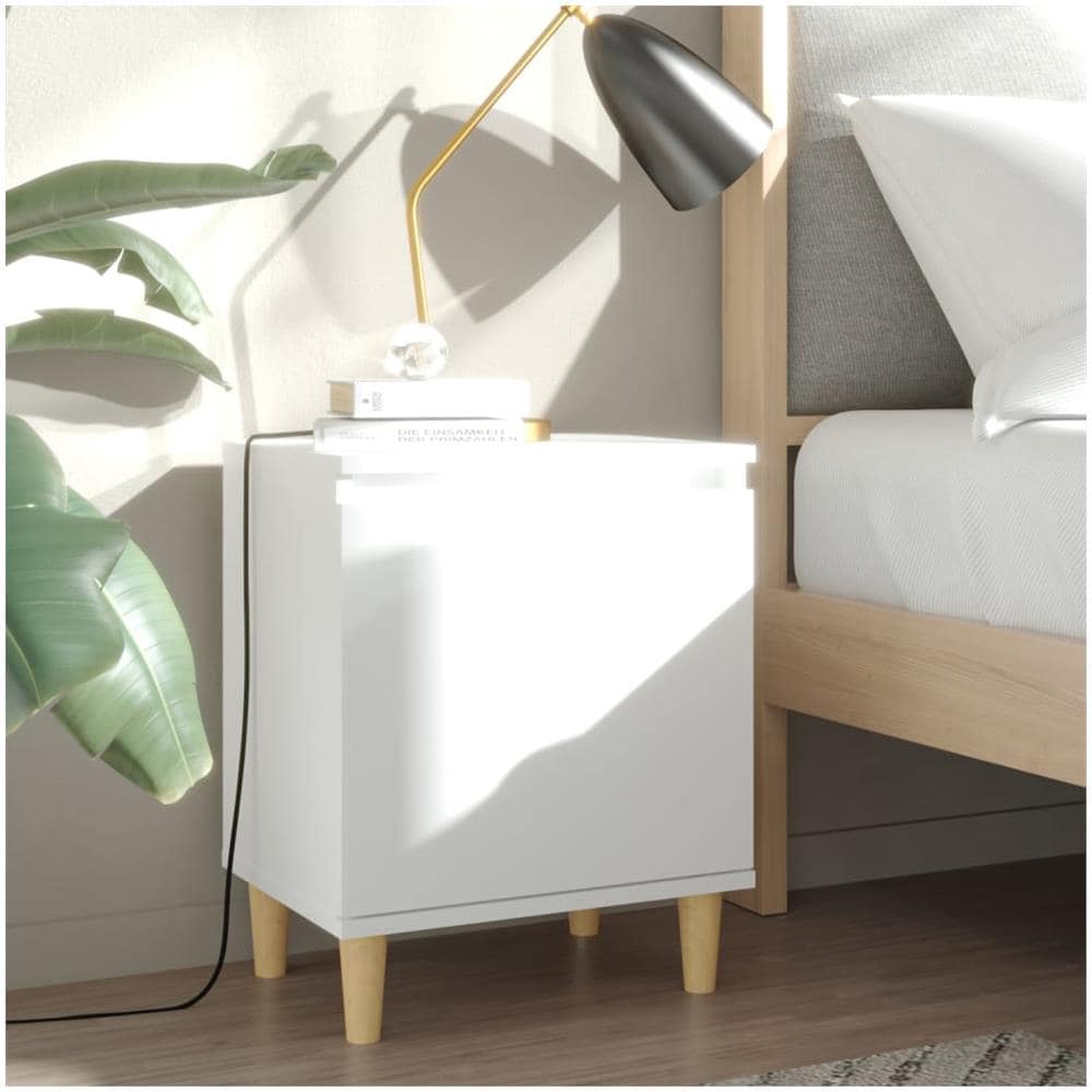 Comodino con Gambe in Legno Massello Bianco 40x30x50 cm - Foto 1