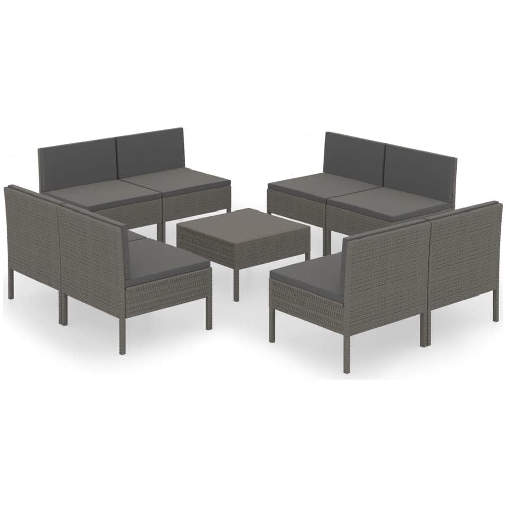 Set Divani Da Giardino 9 Pz Con Cuscini In Polyrattan Grigio - Foto 2