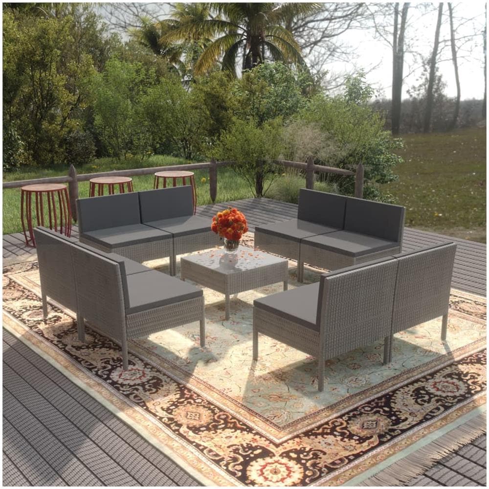 Set Divani Da Giardino 9 Pz Con Cuscini In Polyrattan Grigio - Foto 1
