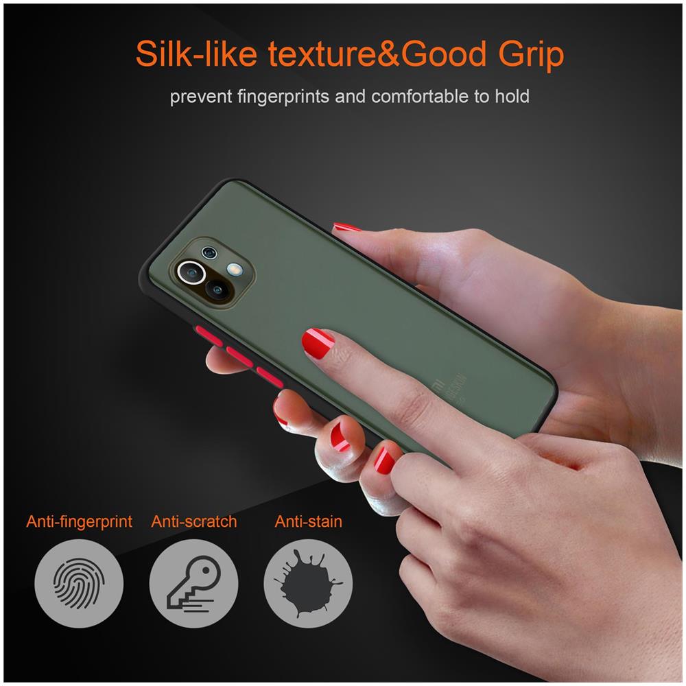 Custodia Compatibile Con Xiaomi Mi 11 5g In Nero Opaco - Bottoni Rossi - Coperchio Protettivo Ibrido Con Interno In Silicone Tpu E Retro In Plastica Opaca - Foto 2