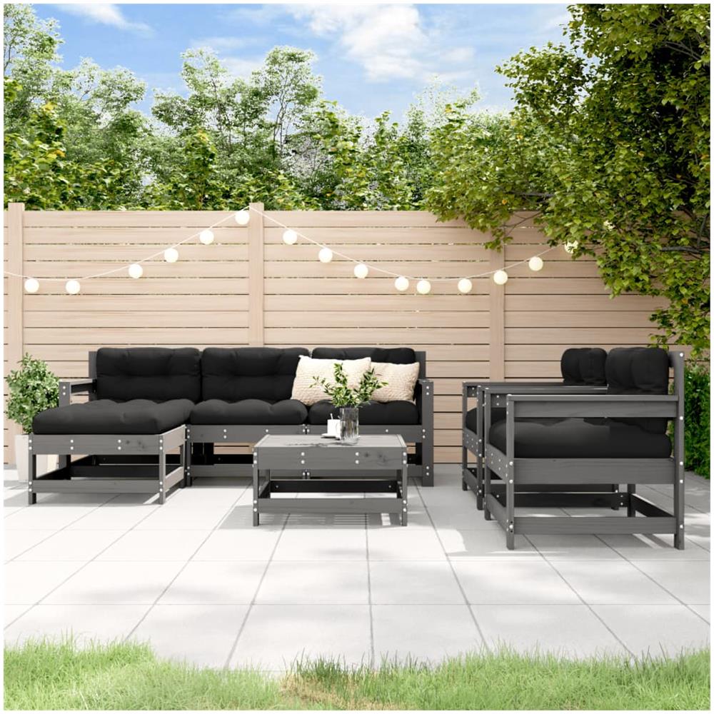 Set Divani Da Giardino 7pz Con Cuscini In Legno Massello Grigio - Foto 1