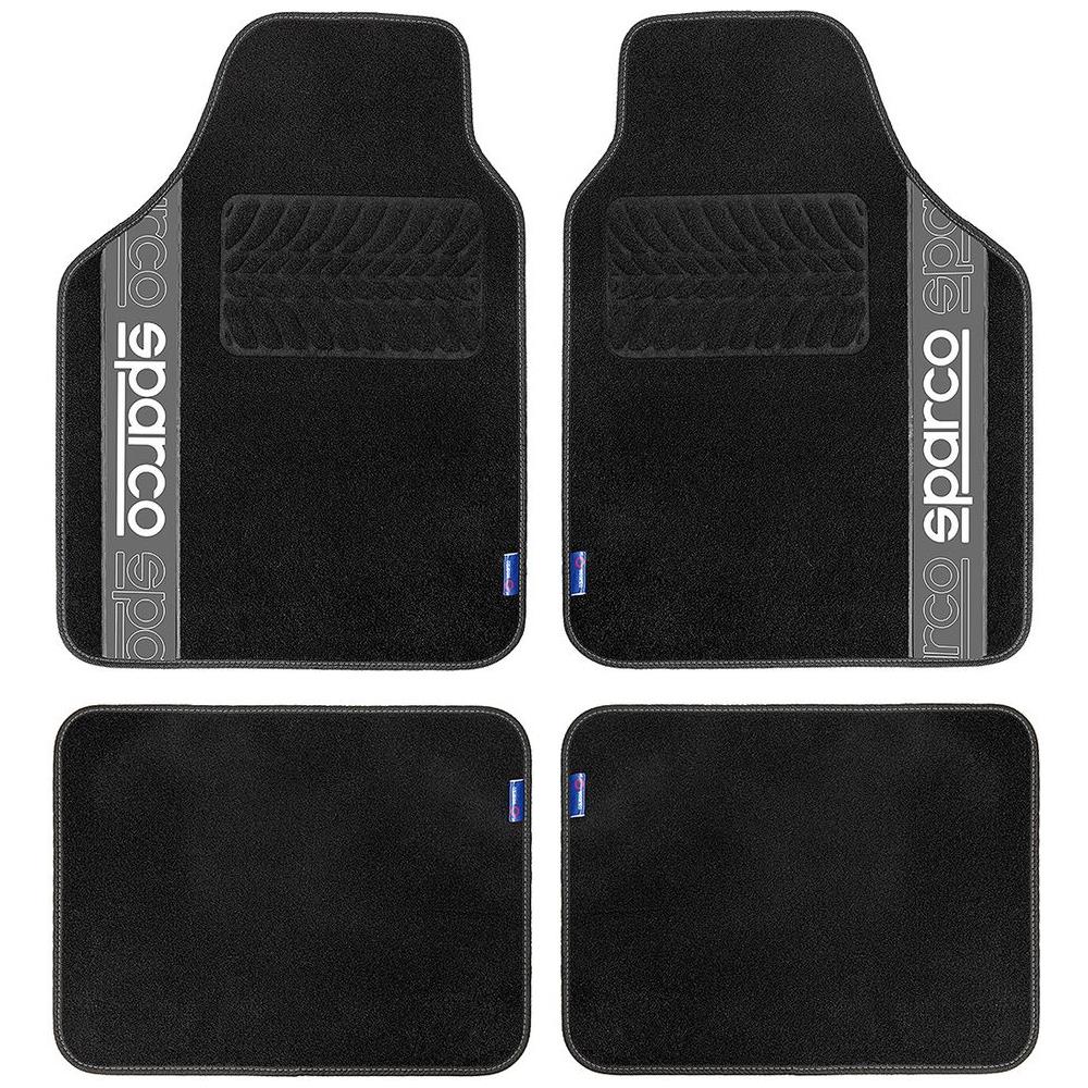 Set 4 Tappetini Neri E Grigi Universali 2 Anteriori Con Logo E 2 Posteriori Per Auto In Moquette - Foto 1