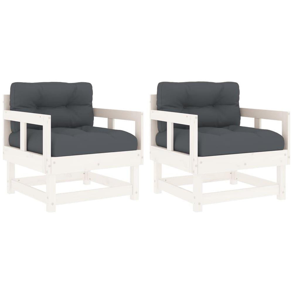Sedie da Giardino con Cuscini 2pz Legno Massello di Pino Bianco - Foto 1