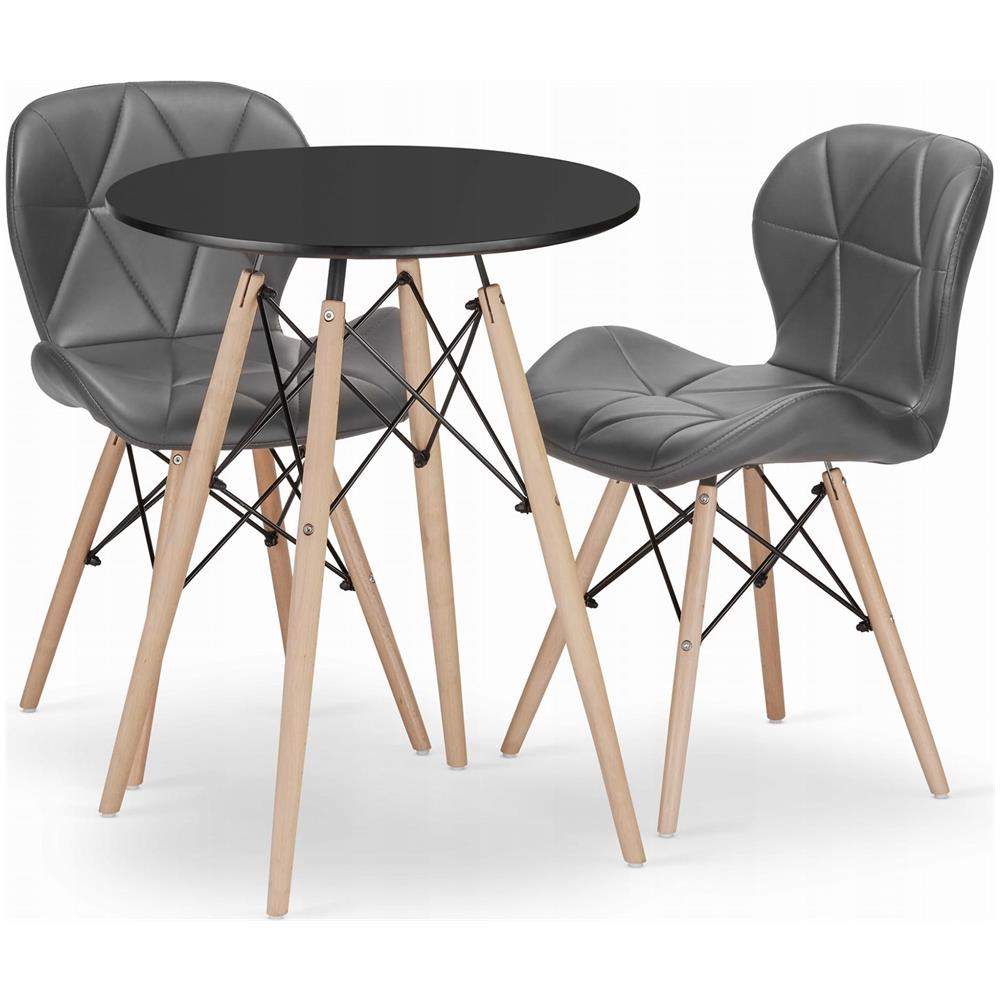 Tavolo rotondo nero KOVA 60 con 2 sedie grigie WAKO - Foto 1