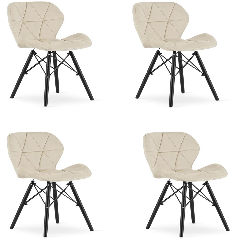 Sedia in velluto WAKO - Design moderno beige con gambe nere x 4 - Foto 1