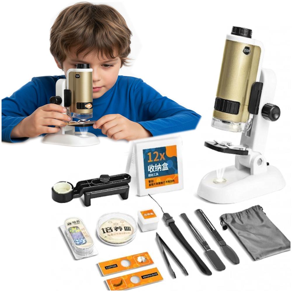 Microscopio educativo digitale per bambini con luce LED, zoom 100-250x, oro - Foto 1