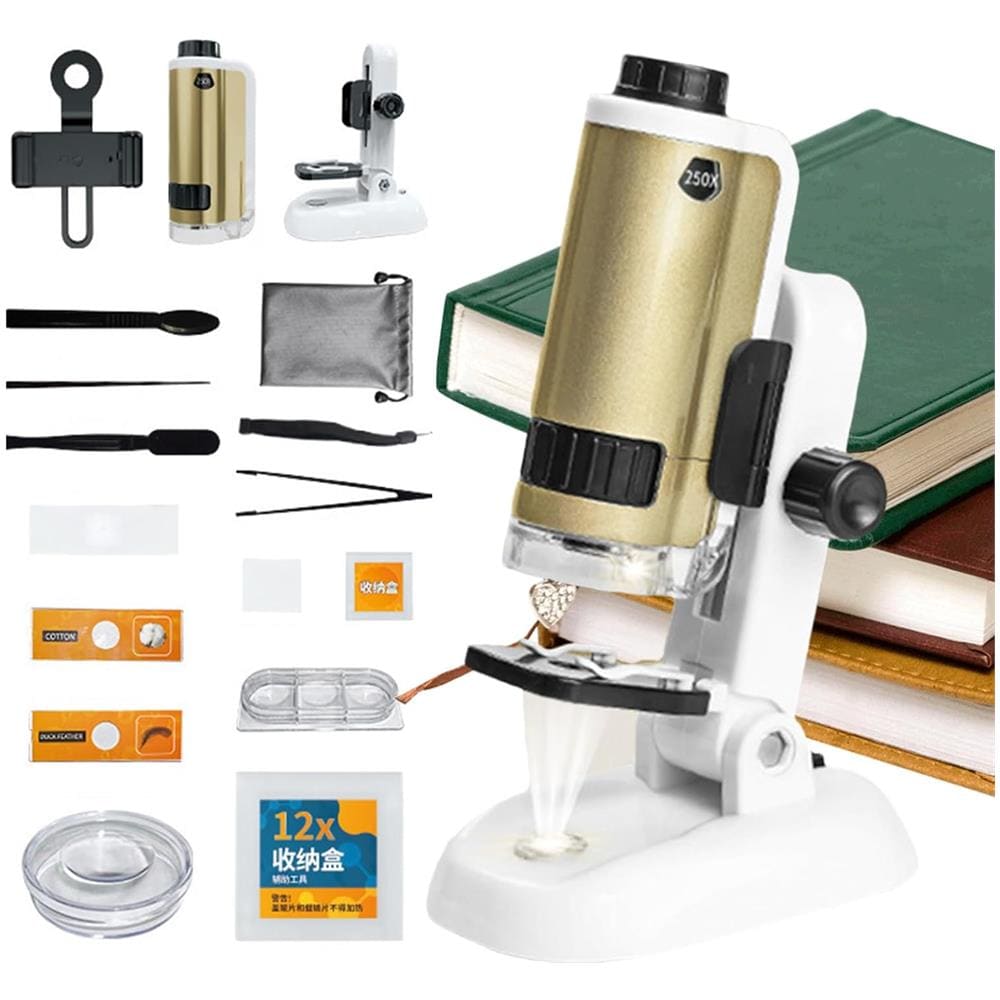 Microscopio educativo digitale per bambini con luce LED, zoom 100-250x, oro - Foto 2
