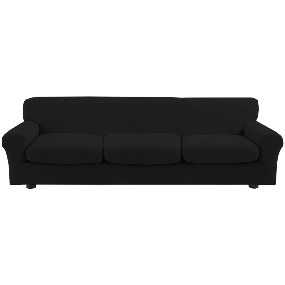 Copridivano Bielastico Antimacchia Con Copricuscini Separati - Copridivano 3 Posti (estensibile Da 150 A 210 Cm) + 3 Cuscini Nero - Foto 1