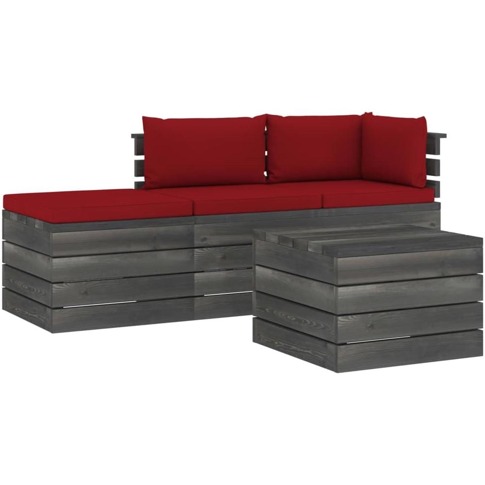 VIDAXL - Set Divani Da Giardino Pallet 4pz Con Cuscini Rossi Legno Fsc
