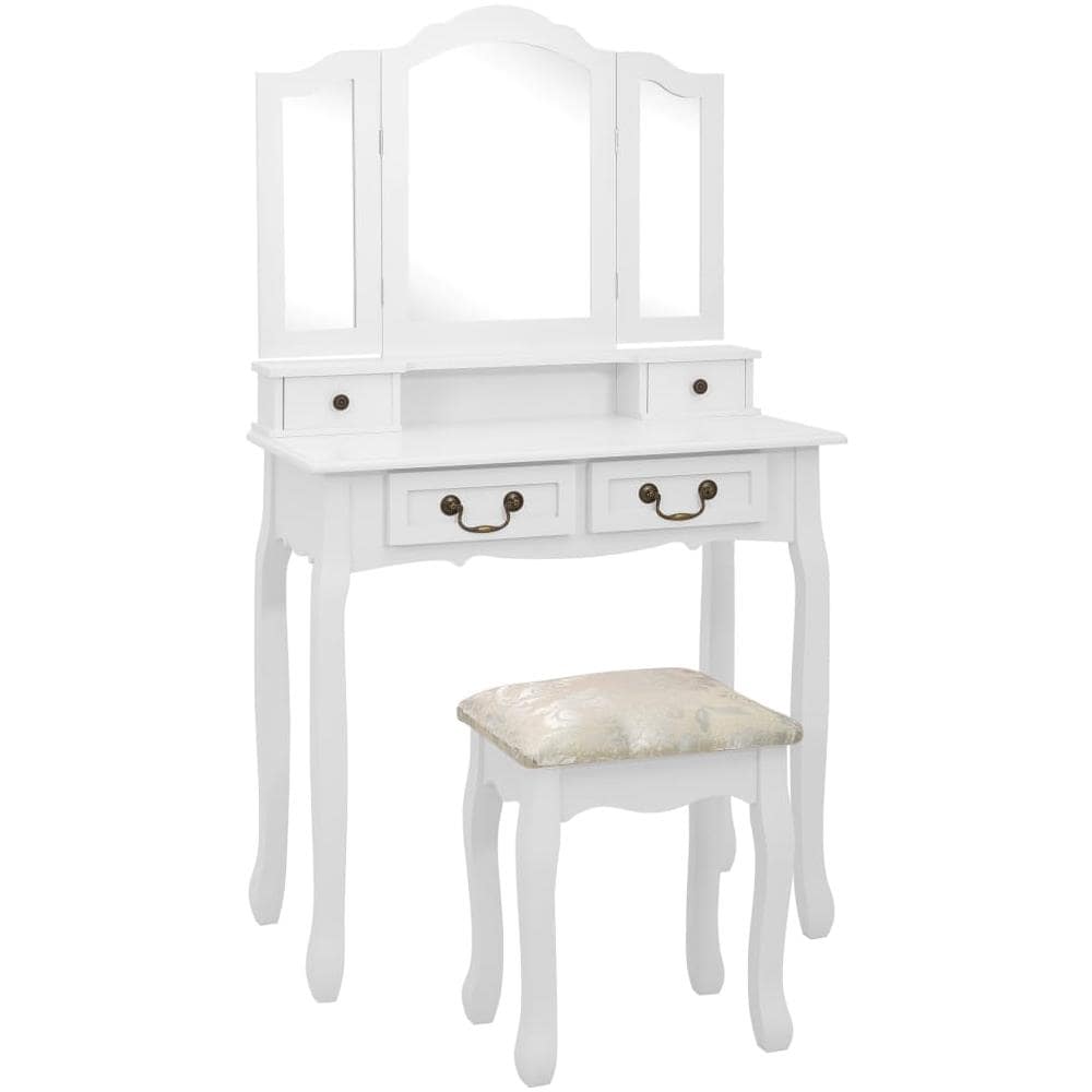 Tavolo Da Trucco E Sgabello Bianco 80x69x141 Cm Legno Paulownia - Foto 1