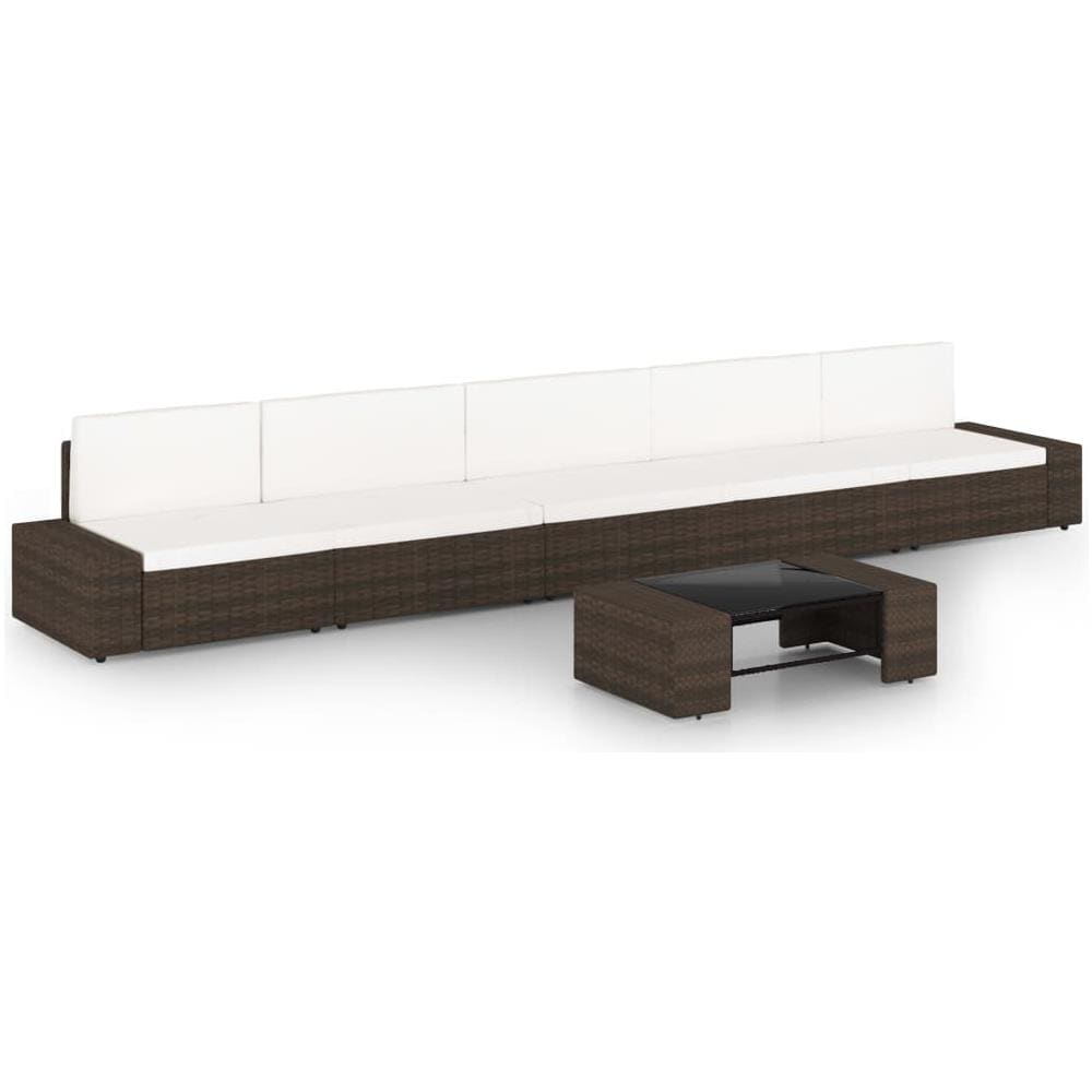 Set Divani da Giardino 6 pz con Cuscini in Polyrattan Marrone - Foto 1