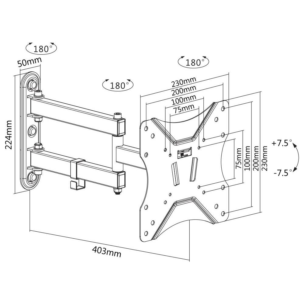 Office, Parete 3 Vie Full-motion, 23""-42"", 25kg, 75x75-200-200 - Foto 2